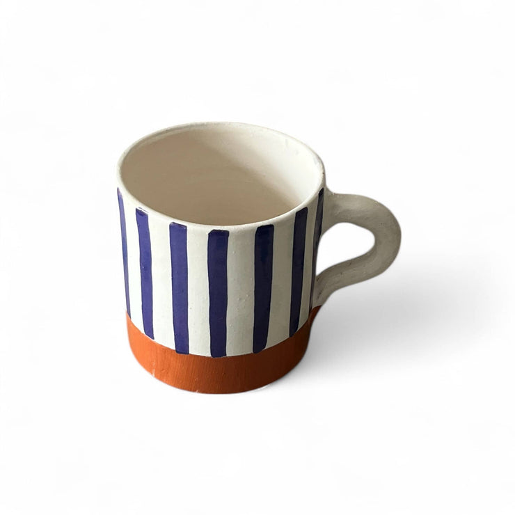 Handpainted Terracotta & Blue Striped Tumbler (9 cm H x 8 cm Dia)