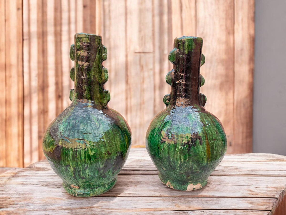Artisan Handmade Moroccan Tamegroute Green Glazed  Vase
