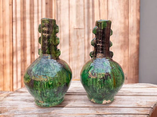 Artisan Handmade Moroccan Tamegroute Green Glazed  Vase