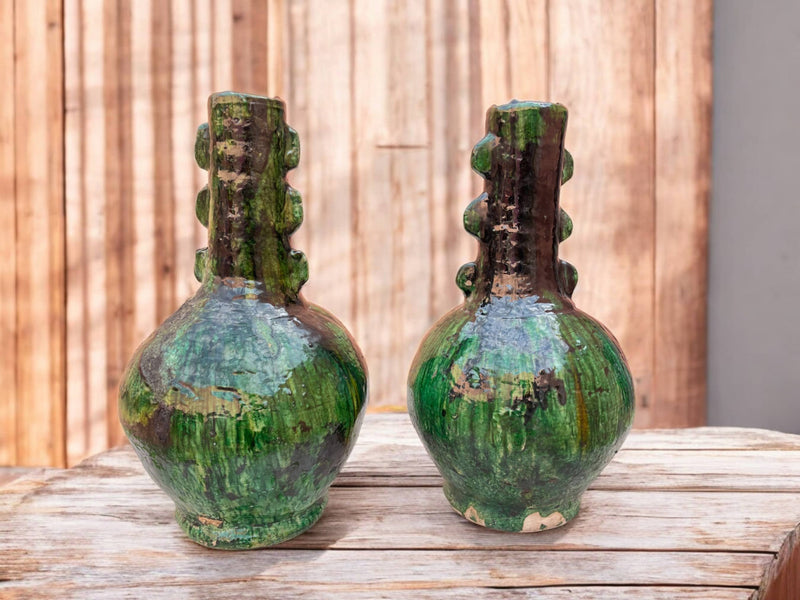 Artisan Handmade Moroccan Tamegroute Green Glazed  Vase