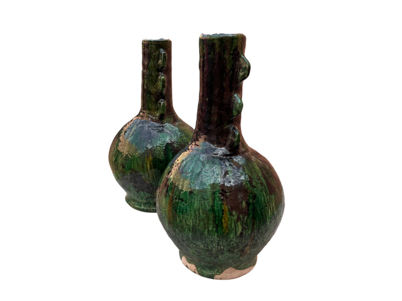 Artisan Handmade Moroccan Tamegroute Green Glazed  Vase