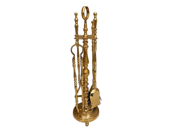 4-Piece Antique Brass Fireplace Tool Set – Handcrafted Solid Brass Tools for Timeless Elegance
