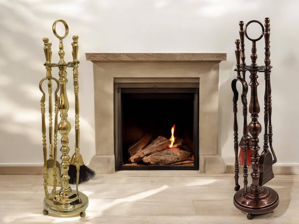 Antique Brass Fireplace Tool Set – Handcrafted Solid Brass Hearth