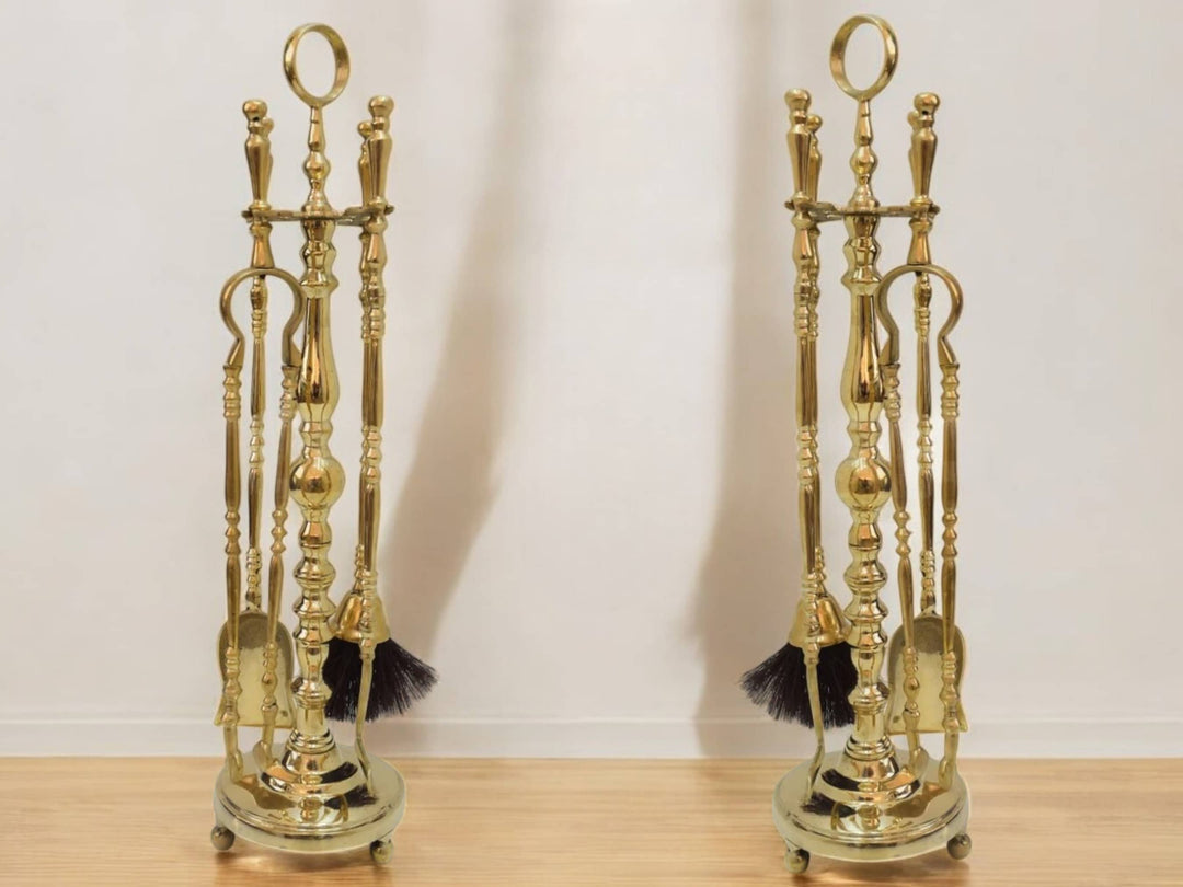 Antique Brass Fireplace Tool Set – Handcrafted Solid Brass Hearth