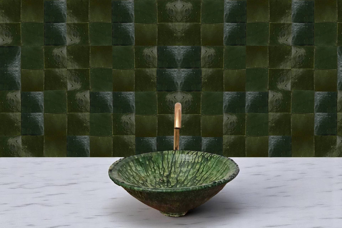 Moroccan Zellige Tile – Square – Olive Clay