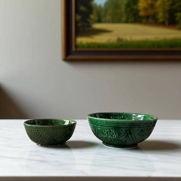 Premium Hand-Engraved Emerald Green Moroccan Bowl (Available in 2 Sizes)