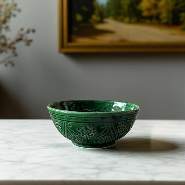 Premium Hand-Engraved Emerald Green Moroccan Bowl (Available in 2 Sizes)