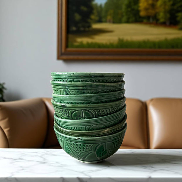 Premium Hand-Engraved Emerald Green Moroccan Bowl (Available in 2 Sizes)