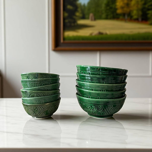 Premium Hand-Engraved Emerald Green Moroccan Bowl (Available in 2 Sizes)