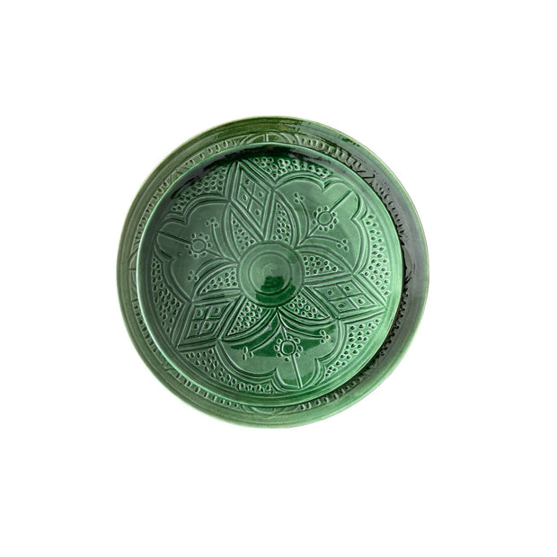 Premium Hand-Engraved Emerald Green Moroccan Plates with Floral Motifs