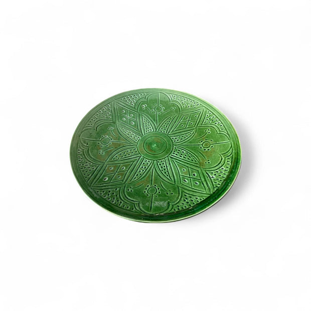Premium Hand-Engraved Emerald Green Moroccan Plates with Floral Motifs