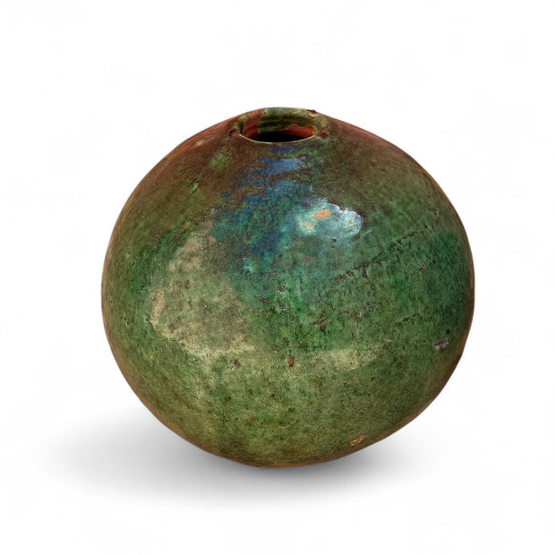 Authentic Tamegroute Green Glazed Round Vase (23 cm H x 23 cm Dia)