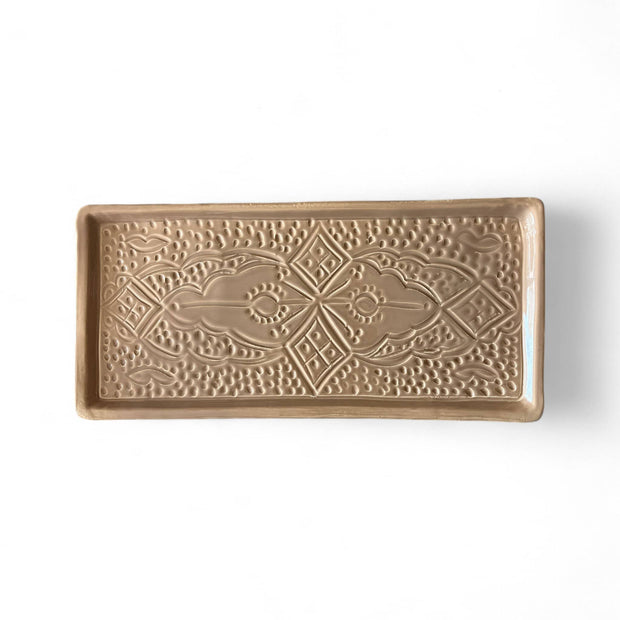 Hand-Engraved Moroccan Ceramic Tray – Rectangular 34 x 16 cm