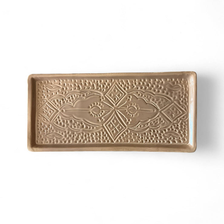 Hand-Engraved Moroccan Ceramic Tray – Rectangular 34 x 16 cm