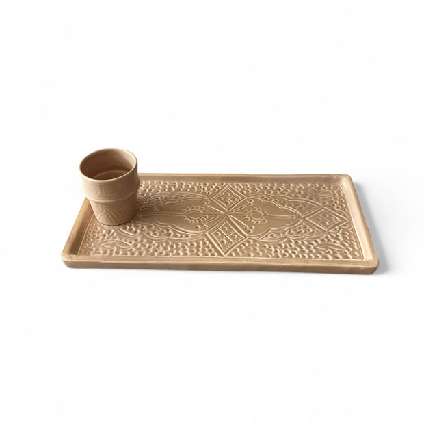 Hand-Engraved Moroccan Ceramic Tray – Rectangular 34 x 16 cm