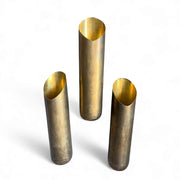 Three brass WALL VASES on a white background