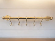 Unlacquered Brass Pot Rail with Hooks - Elegant Kitchen Pot Rack & Hangers