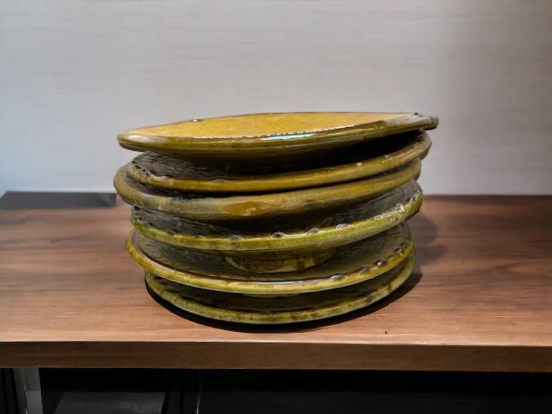 Discover Authentic Tamegroute Ochre Glazed Pottery: Set of 6 Plates