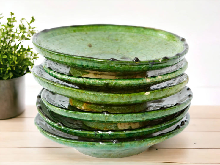 Tamegroute Green Glazed Pottery: Set of 6 Plates