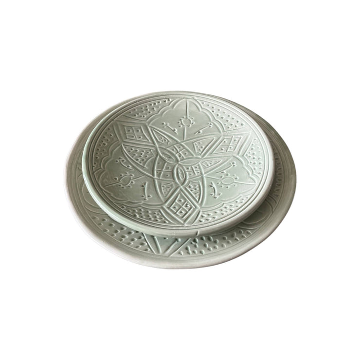  Premium Hand-Engraved Light Green Moroccan Plates with Floral Motifs