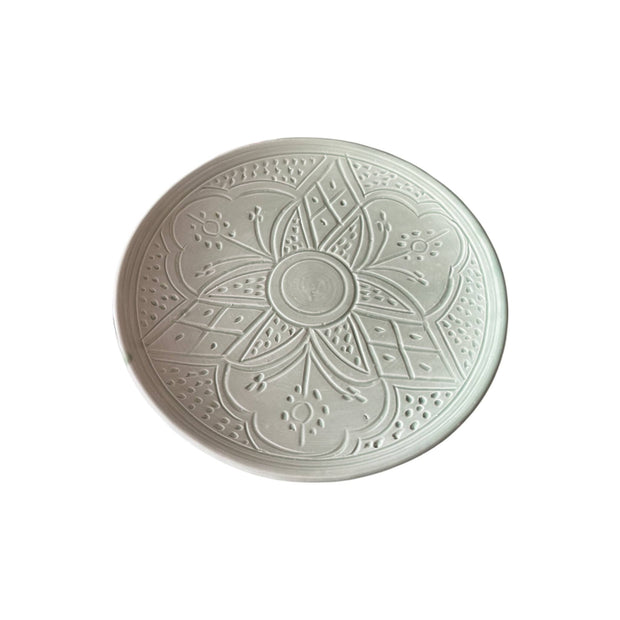  Premium Hand-Engraved Light Green Moroccan Plates with Floral Motifs