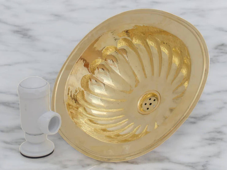 Handcrafted Petal Etched Oval Solid Brass Sink – Drop-In Customizable Kitchen Sink