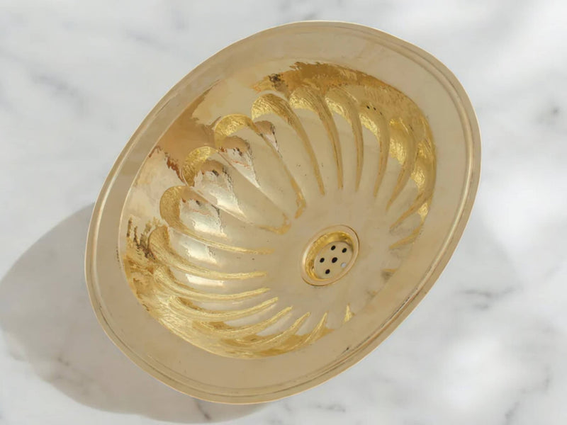 Handcrafted Petal Etched Oval Solid Brass Sink – Drop-In Customizable Kitchen Sink
