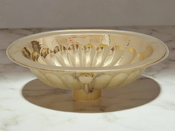 Handcrafted Petal Etched Oval Solid Brass Sink – Drop-In Customizable Kitchen Sink