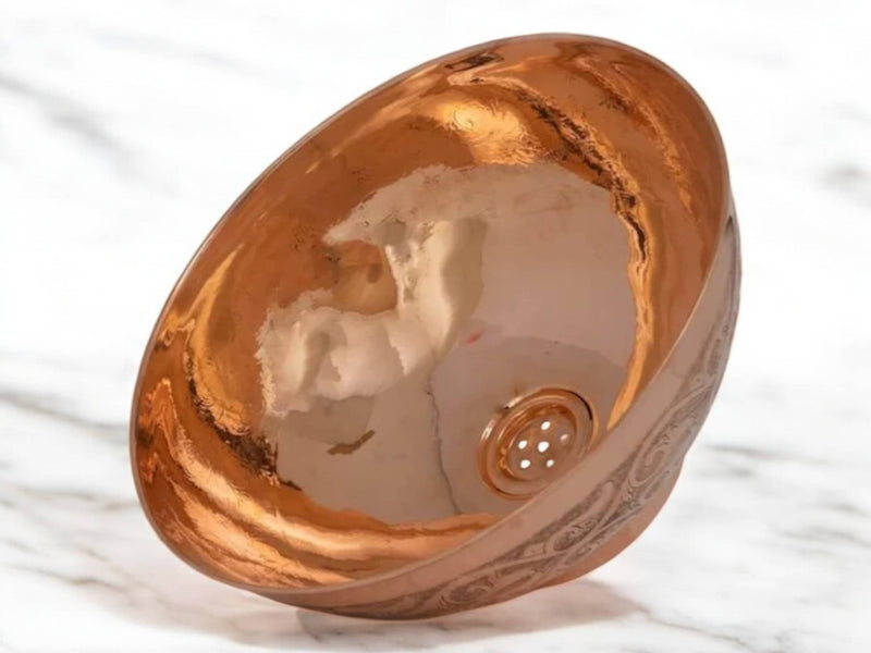 Copper Bathroom Vessel Sink – Hand Engraved & Hammered Bowl Vanity Sink