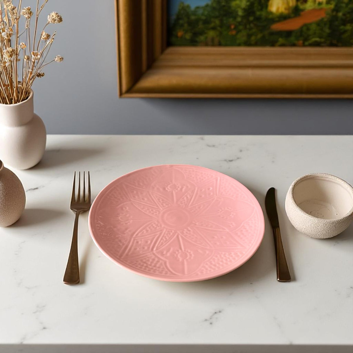 Premium Hand-Engraved Rose Pink Moroccan Plate (25 cm Diameter)