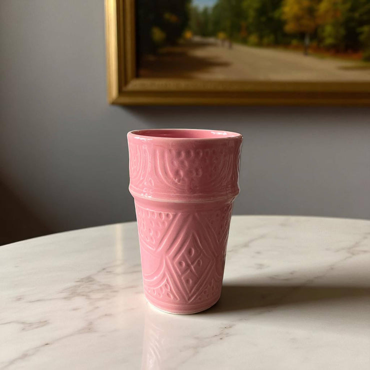 Hand-Engraved Pink Moroccan Tumbler (13 cm H x 8 cm Dia)