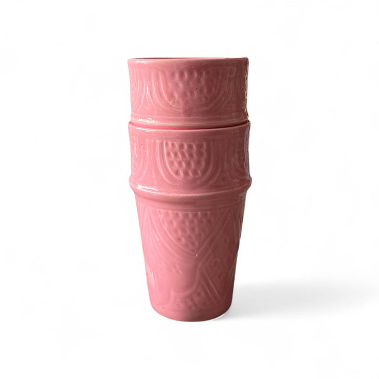 Hand-Engraved Pink Moroccan Tumbler (13 cm H x 8 cm Dia)