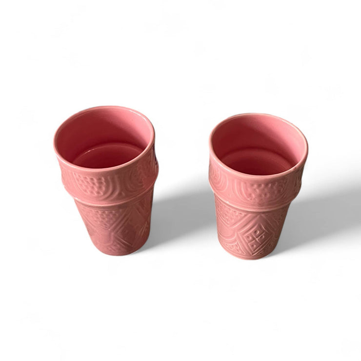 Hand-Engraved Pink Moroccan Tumbler (13 cm H x 8 cm Dia)