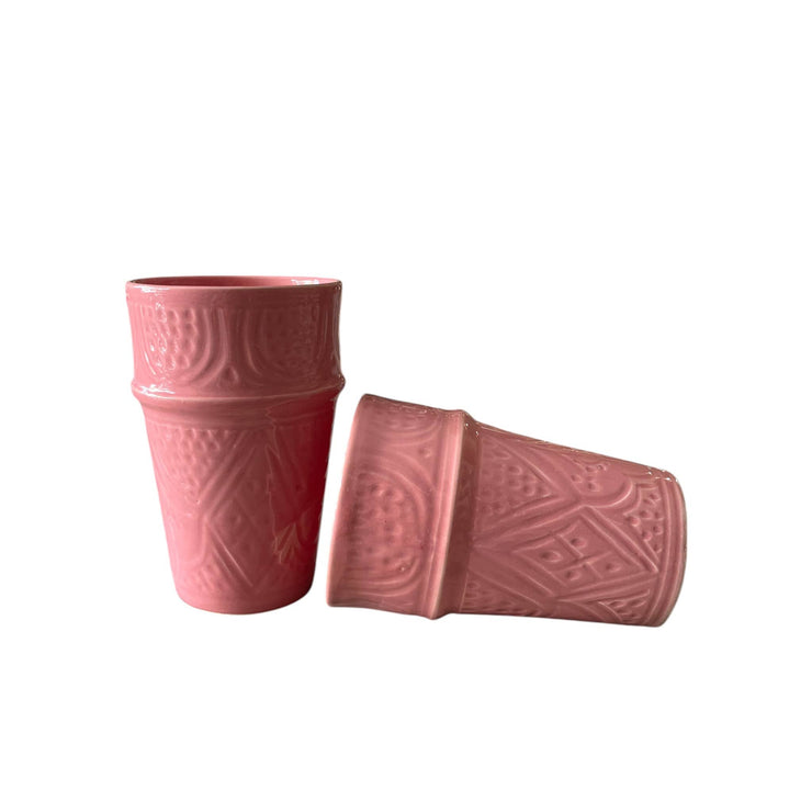 Hand-Engraved Pink Moroccan Tumbler (13 cm H x 8 cm Dia)