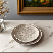 Premium Hand-Engraved Neutral Moroccan Plates with Floral Motifs (Set of 2 - 20/25 cm)