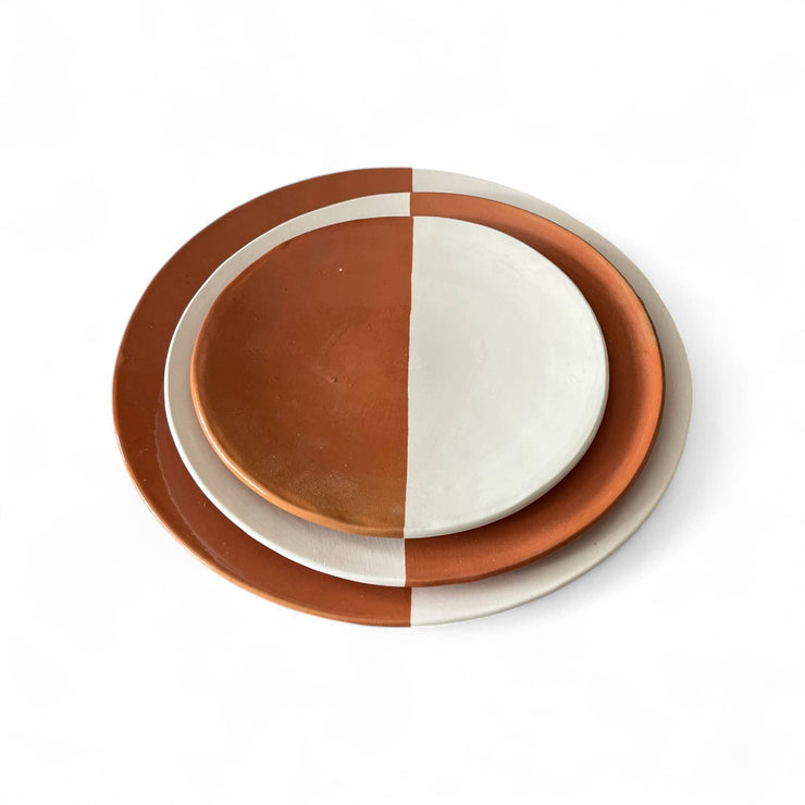Handmade Two-Toned Terracotta & White Moroccan Plates (Available in 3 Sizes)