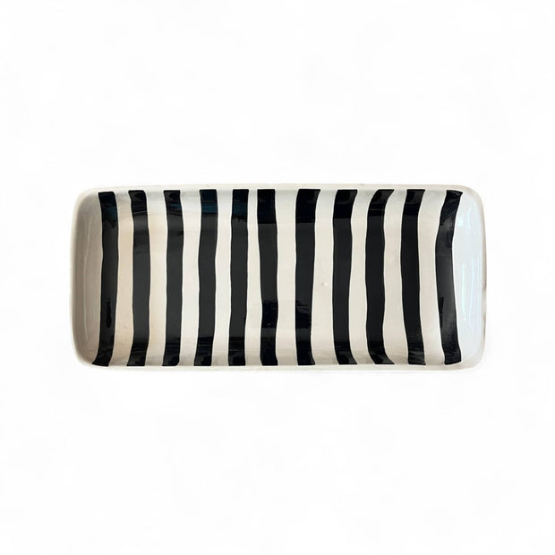 handmade and handpainted black and white striped serving platter