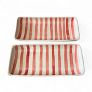 Handpainted Red & White Striped Serving Platter approx. 12.20 in L x 5.51 in W x 1.38 in H