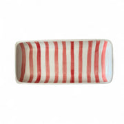 Handpainted Red & White Striped Serving Platter approx. 12.20 in L x 5.51 in W x 1.38 in H