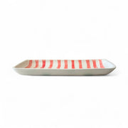 Handpainted Red & White Striped Serving Platter approx. 12.20 in L x 5.51 in W x 1.38 in H