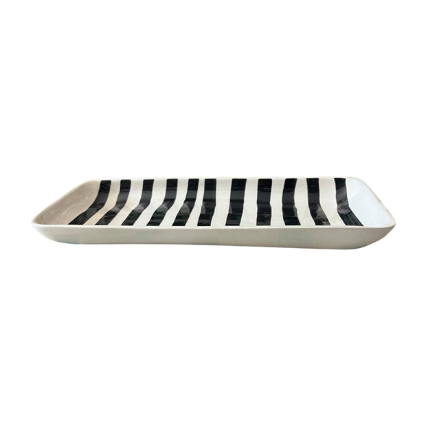 handmade and handpainted black and white striped serving platter