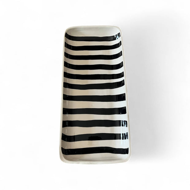 handmade and handpainted black and white striped serving platter