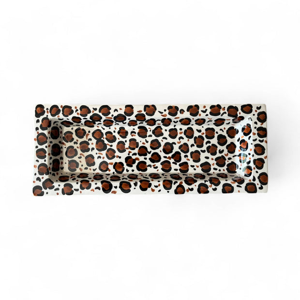 Handpainted Leopard Print Serving Dish / Trough