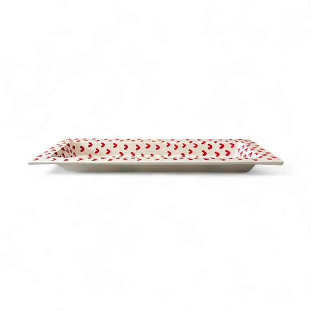 Handpainted Red Heart Pattern Serving Dish