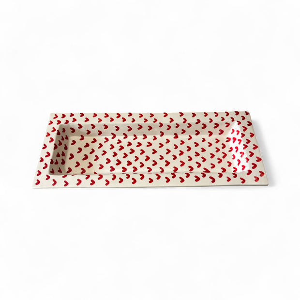 Handpainted Red Heart Pattern Serving Dish