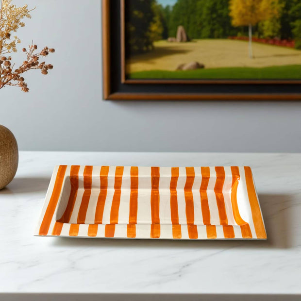  Handmade & Handpainted Orange & White Serving Platter