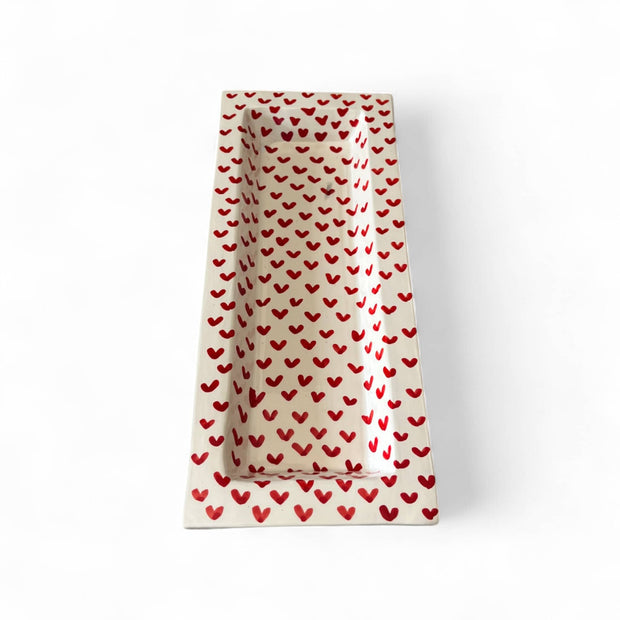 Handpainted Red Heart Pattern Serving Dish