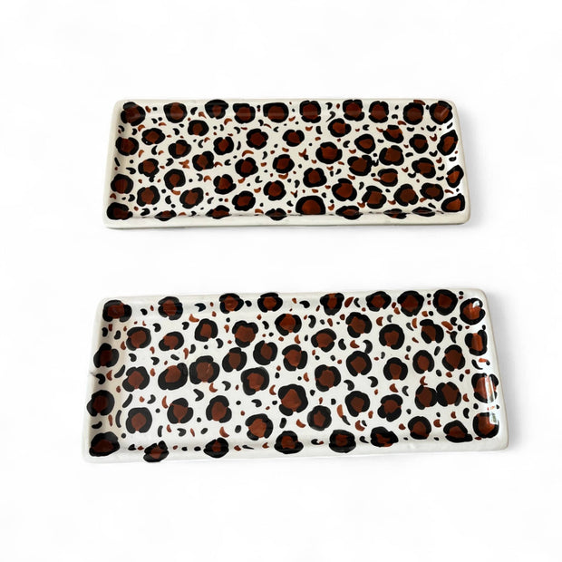 handmade and handpainted leopard print serving dish