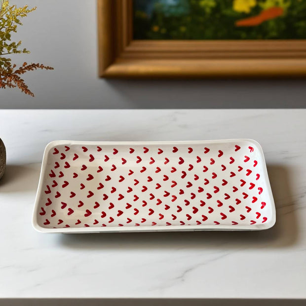 Handpainted Red Heart Pattern Serving Dish (31 x 14 x 3.5 cm)