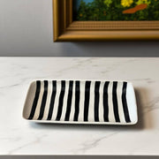 handmade and handpainted black and white striped serving platter